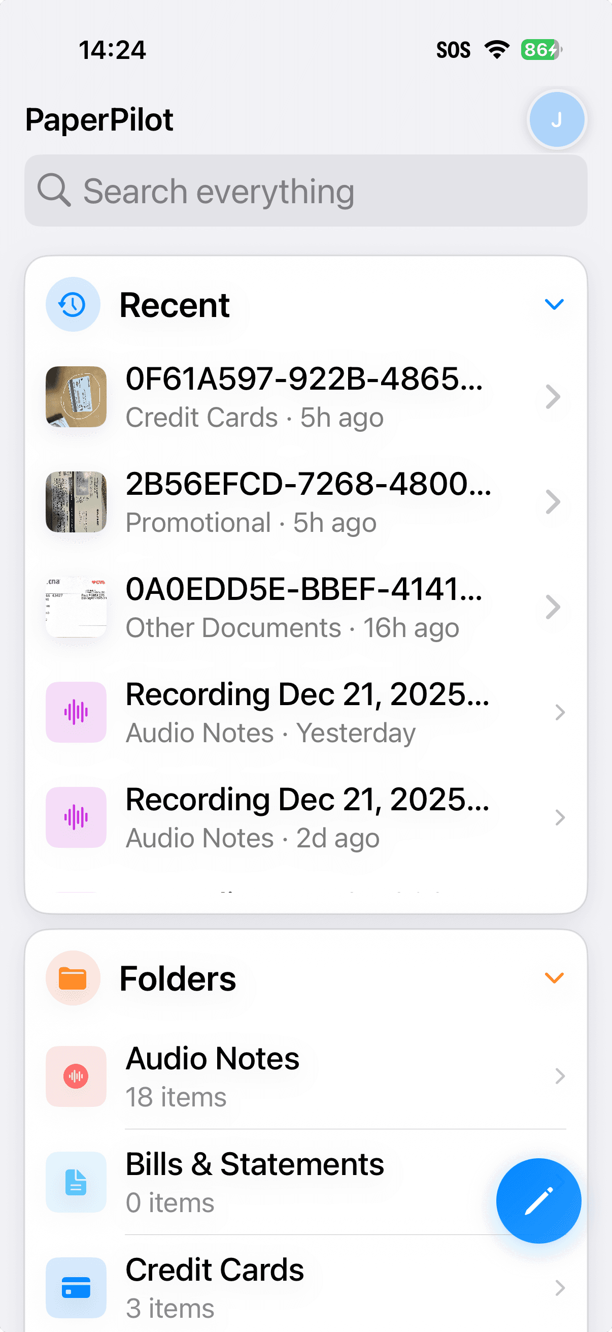 PaperPilot app showing organized family documents